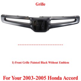 US AUTO PARTS PLUS New Front Grille Painted Black With emblem provision Direct Replacement For Honda Accord 2003-2005 71121SDAA00 HO1200157