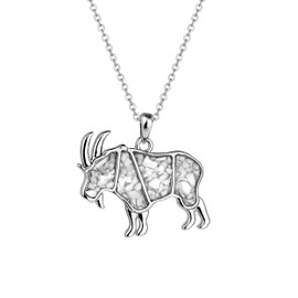 Lauren-Spencer Gemstone Animal Necklace Turquoise Tiger's Eye Tumbled Chips Animal Pendant Necklace Bear Moose Goat Deer Elk Necklace Wildlife Nature Jewelry Gift for Women Men (Mountain Goat-White Howlite)