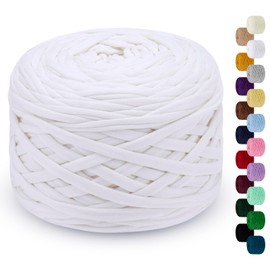 LEREATI 285g T Shirt Yarn for Crocheting 100m Elastic Ribbon Yarn Thick Crochet Fabric Yarn, Knitting T-Shirt Yarn for Crochet Bag, Blanket, Basket, DIY Projects, Home Decor (White)