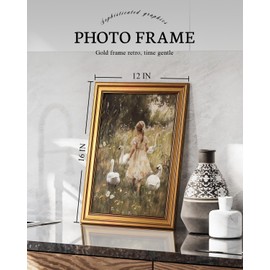 VIYYIEA Vintage Gold Framed Wall Art for Living Room, Gooses Girl Canvas Prints Home Decor, Oil Painting Picture, Bedroom Wall Decor Gifts for Friends or Family -【Graceful Companions】-(16L x 12W)