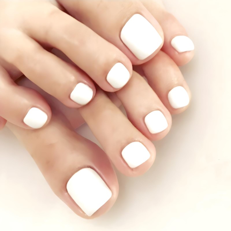 White Press on Toes Nails Short Square Fake Toe Nails