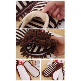 Aiyomimo 1 Pair of Multifunction Stripes Cleaning Slippers, Detachable Mopping Shoes House Floor Cleaning Mop Microfiber Sole Coffee