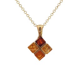 Kiara Jewellery Sterling Silver Yellow Gold Plated Designer Cube Pendant Necklace Inlaid With Multi Colour Amber On 18" Sterling Silver Chain.