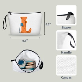 ARIOSEY Football Birthday Appreciation Graduation Gifts Small Initial Makeup Toiletry Bag for Her Women Teacher Stuff Friend Girl-A, Basketball, L