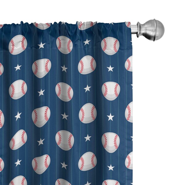 Ambesonne Sports Window Curtains, Baseball Patterns on Vertical Striped Background