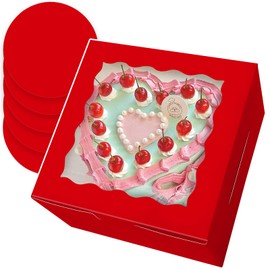 Bakepacker Red 8x8x5 Inches 36pcs Cake Boxes with Window 18-Packs Red Cake Boxes 8 Inch Bakery Boxes (18 Cake Boxes +18 Cake Boards Included)