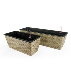The Fellie Self-Watering Rectangle Planter Set of 2 for Indoor and Outdoor - Hand Woven Wicker Flower Pots for Balcony Living Room Backyard