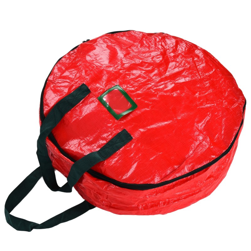 Christmas Wreath Storage Bag PE Woven Fabric Dustproof Round Red