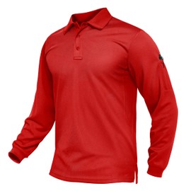 TACVASEN Mens Red Polo Long Sleeve Work Shirts Quick Dry Performance Tactical Golf Collared Moisture Wicking Lightweight Pique Jersey, S