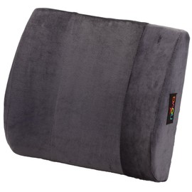 NOVA Medical Products Lumbar Back Cushion, Contoured Back Seat Support Pillow for Office Chair and Car, Super Soft Velour Fabric, Removable & Washable Cover, Color - Charcoal, Blue, 3 Pound, 1 Count