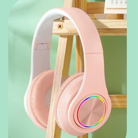 Cocoarm Wireless Kopfhörer Headset über Dem Ohr mit 40 -mm -Lautsprechereinheit BT 5.0 Chip Faltbares Design Buntes Atemlicht für PC -Laptop -Tablet -Mobiltelefon (PINK)