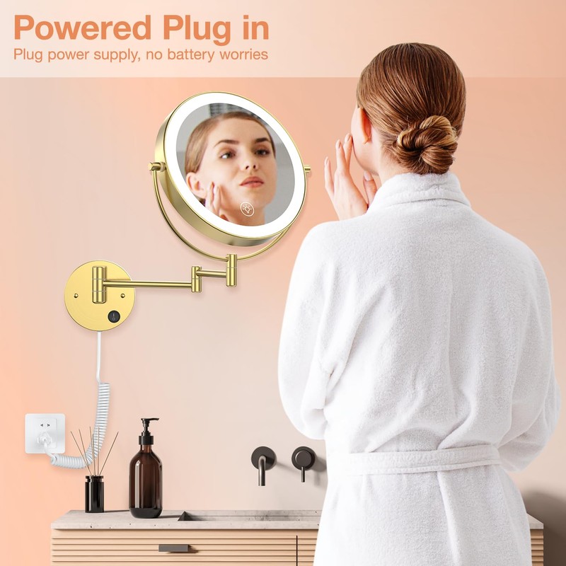 Benbilry 9" Large Size Wall Mounted Lighted Makeup Vanity Mirror,