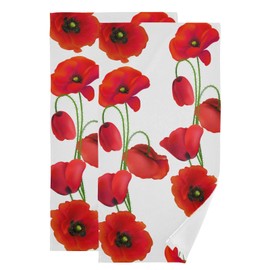 BALMYPAUS 2 Pack Poppy Hand Towels Soft Absorbent Vintage Spring Watercolor Red Poppies Floral Print on White Bathroom Decor 14"x28" Guest Face Bath Towels,Decorative Towels for Bathroom,Kitchen,Spa