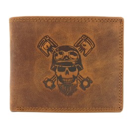 Lemasi Genuine Buffalo Full Leather Biker Wallet Skull with RFID Protection Brown, brown, Casual