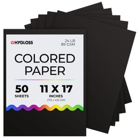 Hygloss Black Paper - 24 lb, 89 GSM, Acid-Free, Fade-Resistant, 11x17-Inch Ledger Size Color Copy Paper, 50 Sheets