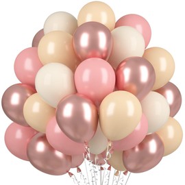 Balloons Beige Dusky Pink, Pack of 60 Retro Apricot Pink Helium Balloons, Champagne Rose Gold Metallic Balloons for Birthday Baby Shower Anniversary Bride Wedding Girls Graduation Decoration
