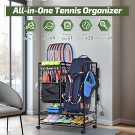 PLKOW Tennis Bag Organizer Tennis Racket Storage Rack, Tennis Equipment Holder for Bags, Balls, Racquet & Accessories, Versatile Gear Organizer for Garage, Club, or School