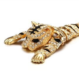 EVER FAITH Austrian Crystal Enamel 10 Inch Wildlife Predator Tiger Animal Brooch Clear Gold-Tone