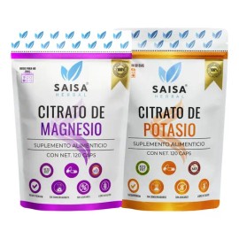 Citrato de magnesio y Citrato de Potasio bolsas 120 cápsulas cada uno Suplemento Alimenticio | Saisa Herbal Sin sabor | Alta biodisponibilidad | Apoyo