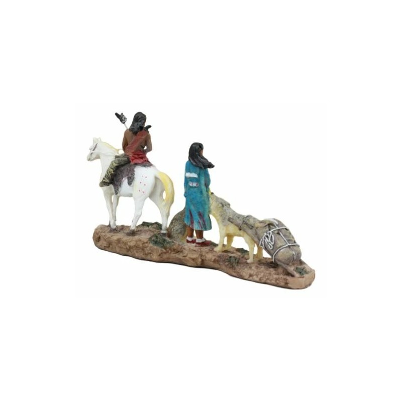 Indigenous Native American Indian Family With Horse And Wolves Migration