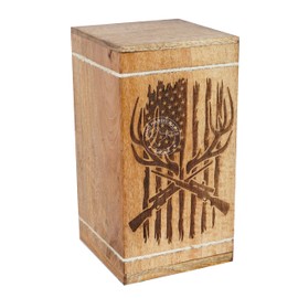 HIND HANDICRAFTS Handcrafted Floral Engraved Wooden Urns for Human Ashes Adult Large - Cremation Urn for Ashes - Burial Urn for Columbarium - Funeral Urn Box (Buck Cross Sniper, 250 LB - Hardwood)