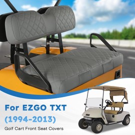 CHENGWEI Golf Cart Seat Covers for EZGO TXT 1994-2013 Standard Front Seat Cushion,Vinyl Leather EZGO Seat Cover with Pockets,Adjustable Buckle No Stapler Needed Replacement Seat Cover(Dark Grey)