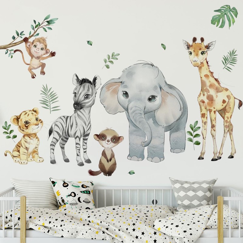 Runtoo Safari Animals Wall Decals Elephant Giraffe Monkey Jungle Wall