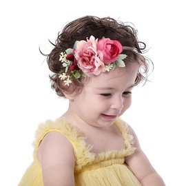 Yheahin Baby Girls Flower Nylon Headbands Newborn Rose Floral Stretchy Hair Band Party Photo Props Hair Acceaaory for Toddler Infant (Pink-C, Stretchy)