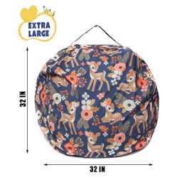 Round Bean Bag Cover Only without Filling, Large Stuffed Animal Bean Bag Storage, Bean Bag Chair Cover, Beanbag Covers with no Filling for Kids and Teens (Fawn, Large)