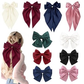 Lazos de Satén 10pcs, lazos Grandes de Satén para el Cabello, Clips de Pelo Gigantes con Lazo Largo con Lazo Largo y Sedoso para Moños, Accesorios de Lazos para Mujeres y Niñas