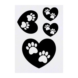 4 x 'Pawprint Heart' Temporary Tattoos - Water Resistant, Skin-Safe, Non-Toxic Transfers, Mixed Sizes (TO00041245)