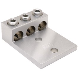 Burndy K3A27U-2N Universal Terminal, 3 Conductor lugs, 6 Str. - 3/0 Str. Aluminum or Copper Wire Range with 2 Pad Hole, 1/2" Stud Hole, 2.81" Width, 3.88" Length, 1.12" Height, 0.31" Thick, 275lb Recommended Tightening Torque