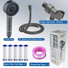 High Pressure Shower Head with Handheld & Filter, 4 Spray Modes, 5 Replacement Filters, Hydro Jet Power Wash for Hard Water, On/Off Switch & Pet Bathing Showerheads, Water Saving, Easy Installation