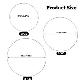 Tulov Pack of 9 Metal Rings for Crafts, Silver Metal Ring in 3 Sizes, Dream Catcher Ring Suitable for Dream Catchers, Wedding Wreath Decoration and DIY (20 cm/25 cm/30 cm)