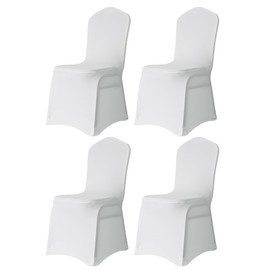 White Chair Cover Spandex Front Flat Sofa Covers Stretch Fabric Removable Washable Protective Cover for Wedding Banquet Ceremony Hotel Restaurant Party Decoration Set of 4