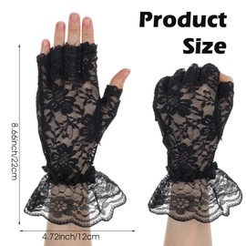 Xindojuz 1 Pair Black Lace Fingerless Gloves, Elegant Short Lace Gloves Women Tea Party 1920s Accessories for Women Opera Evening Wedding Bridal Tea Party Prom Cosplay Costume (Black)
