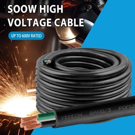 YDDECW 20ft 8/3 8 AWG Portable Power Cable (3 Conductor) - SOOW 600V 8 Gauge Electric Wire for Motor Leads, Portable Lights, Battery Chargers and Machinery - 3 Conductor - 20 Feet Electrical Cord