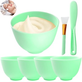 Bigwinyep 7Pcs Silicone Facial Mask Bowl DIY Face Mask Mixing Bowl for for Home Salon Spa Face Skin Applicator Bowl, Green
