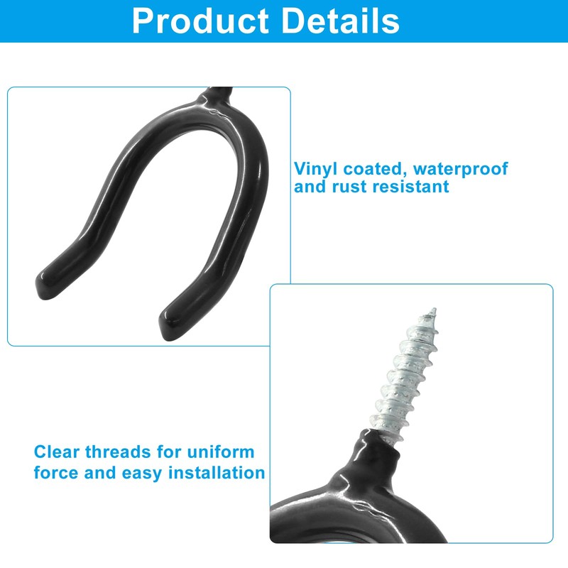 HARSKIYER 12 Pack Screw in U Hooks, Black U Shaped