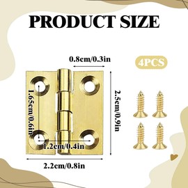 4Pcs Small Brass Hinges Sturdy Durable Small Hinge Rust and Corrosion Resistance Easy Installation Gold Mini Hinges Versatile Applications for Wooden Doors Cabinets Windows Tool Boxes