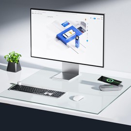 VASUHOME 32" x 20" Clear Tempered Glass Desk Mat - Multi-Functional Desk Pad for Keyboard and Monitor Protection, Dry Erase Surface, Ideal Table Top Protector for Home & Office