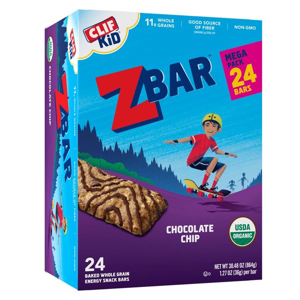 CLIF Kid Zbar - Chocolate Chip - Soft Baked Whole Grain Snack Bars - USDA Organic - Non-GMO - Plant-Based - 1.27 oz. (24 Pack)
