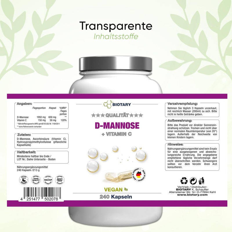 D-Mannose High Dose - 1950 mg Daily Serving - 240