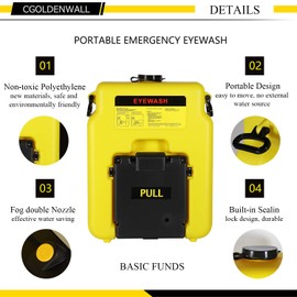 CGOLDENWALL Eye Wash Station Portable Emergency Eyewash Station Wall Mounted Eye Washing Station Safety First Aid Equipment 14-Gallon Refillable Tank Gravity-Flow Heavy Duty Eye Wash