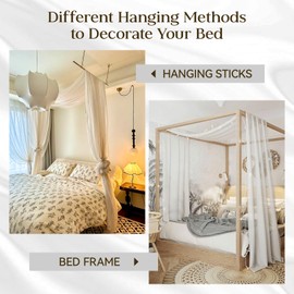 Canopy Bed Curtains with Lights, Princess Bed Canopy Scarf for Full/Queen Bed Frame, Scarf Valance Canopy Bed Drapes, Sheer Bed Canopy Curtains, 2 Panels Sheer Curtain 37.4" X 228"