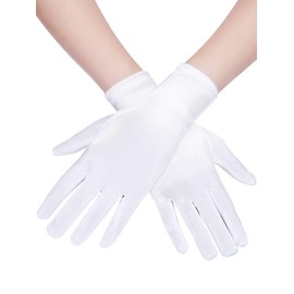 Satin Gloves for Women Costume Formal Bridal Gloves Short Wrist Length Opera Gloves Tea Party Dancing Gloves Wedding Dress Mitten (White, Large)