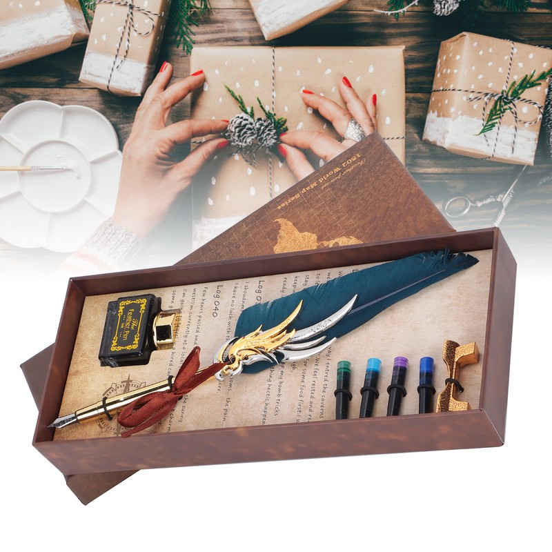 Feather Pen Calligraphy Writing Vintage Set Metal Retro Dip Quill