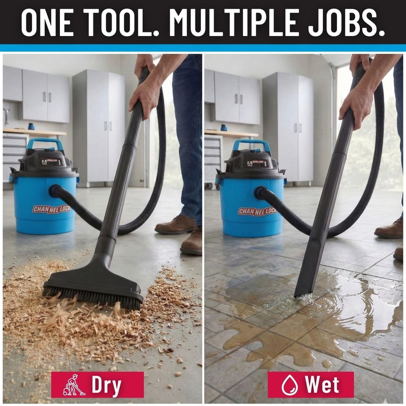 Channellock Wet/Dry Vacuum - Includes Nozzle & Crevice Tool, Portable,