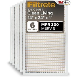 Filtrete 14x24x1 AC Furnace Air Filter,MERV 5 MPR 300 3-Month Pleated 6-Pack