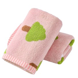 YiLUOMO Pink Hand Towel Set of 2 Super Soft 100% Cotton Spring Green Tree Pattern Quick Dry Highly Absorbent Bathroom Hand Towels 13 x 29 Inch